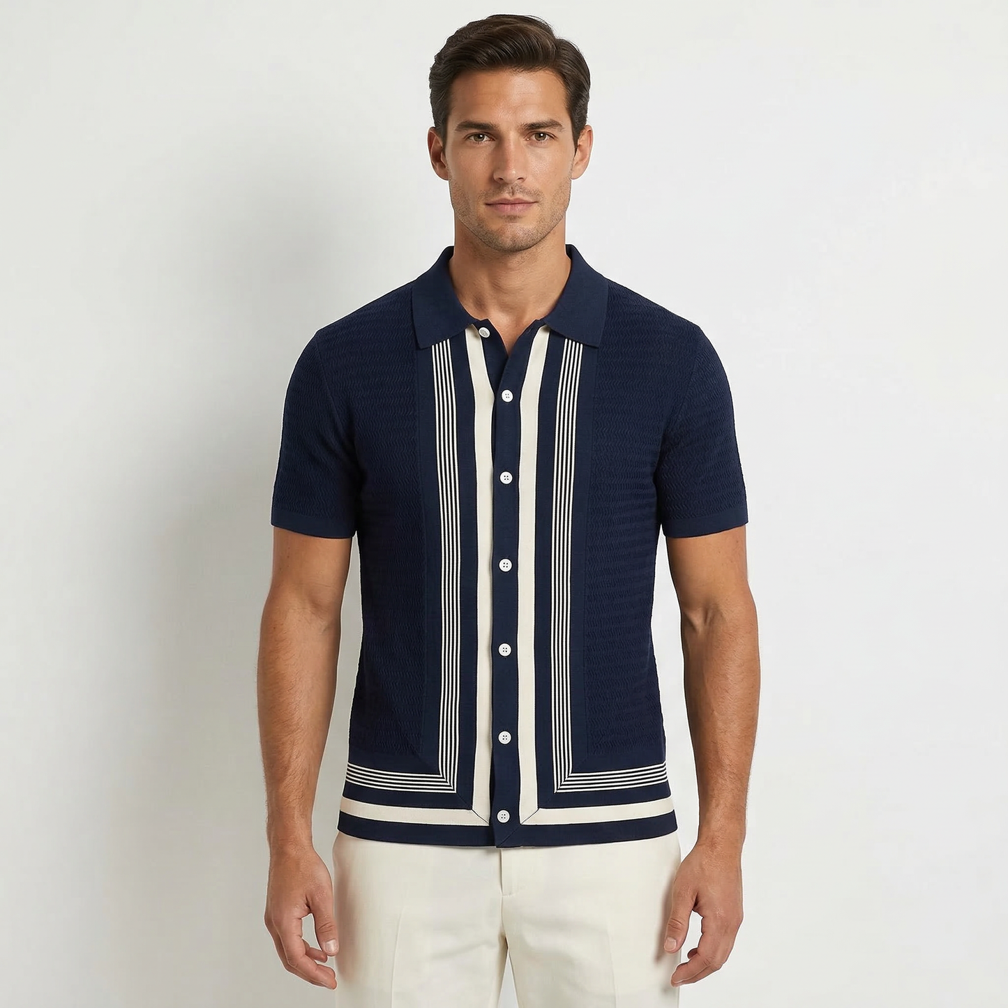 Striped Knit Polo Shirt