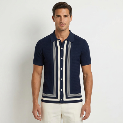 Striped Knit Polo Shirt