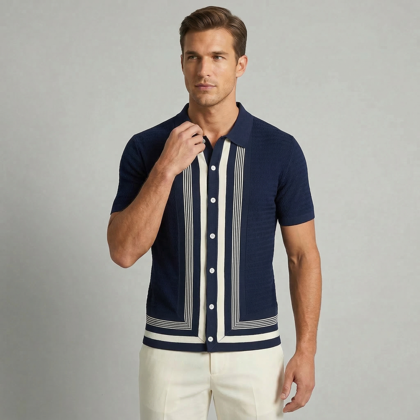 Striped Knit Polo Shirt