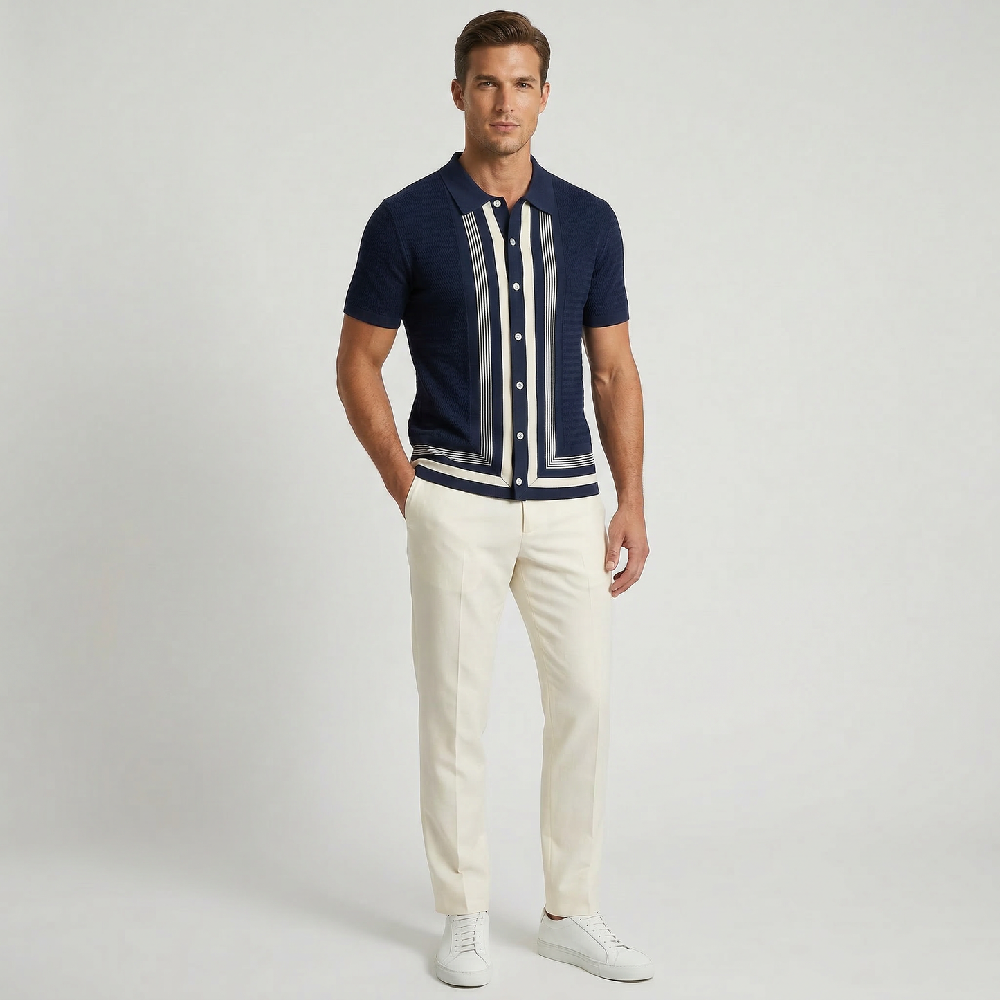 Striped Knit Polo Shirt